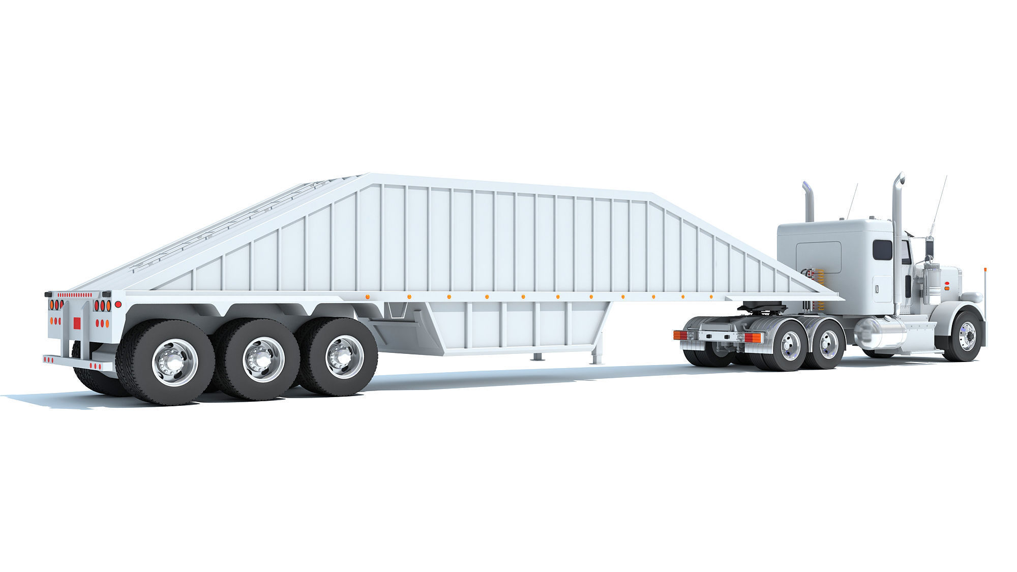 Semi Truck with Bottom Dump Trailer 3D model_4