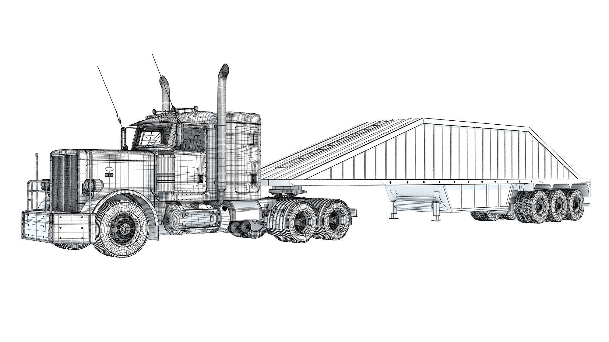 Semi Truck with Bottom Dump Trailer 3D model_16