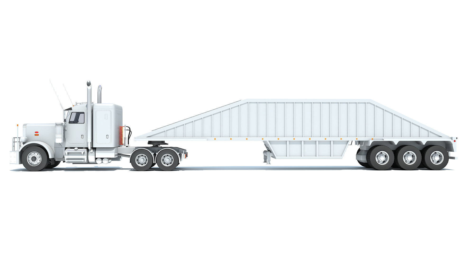 Semi Truck with Bottom Dump Trailer 3D model_1