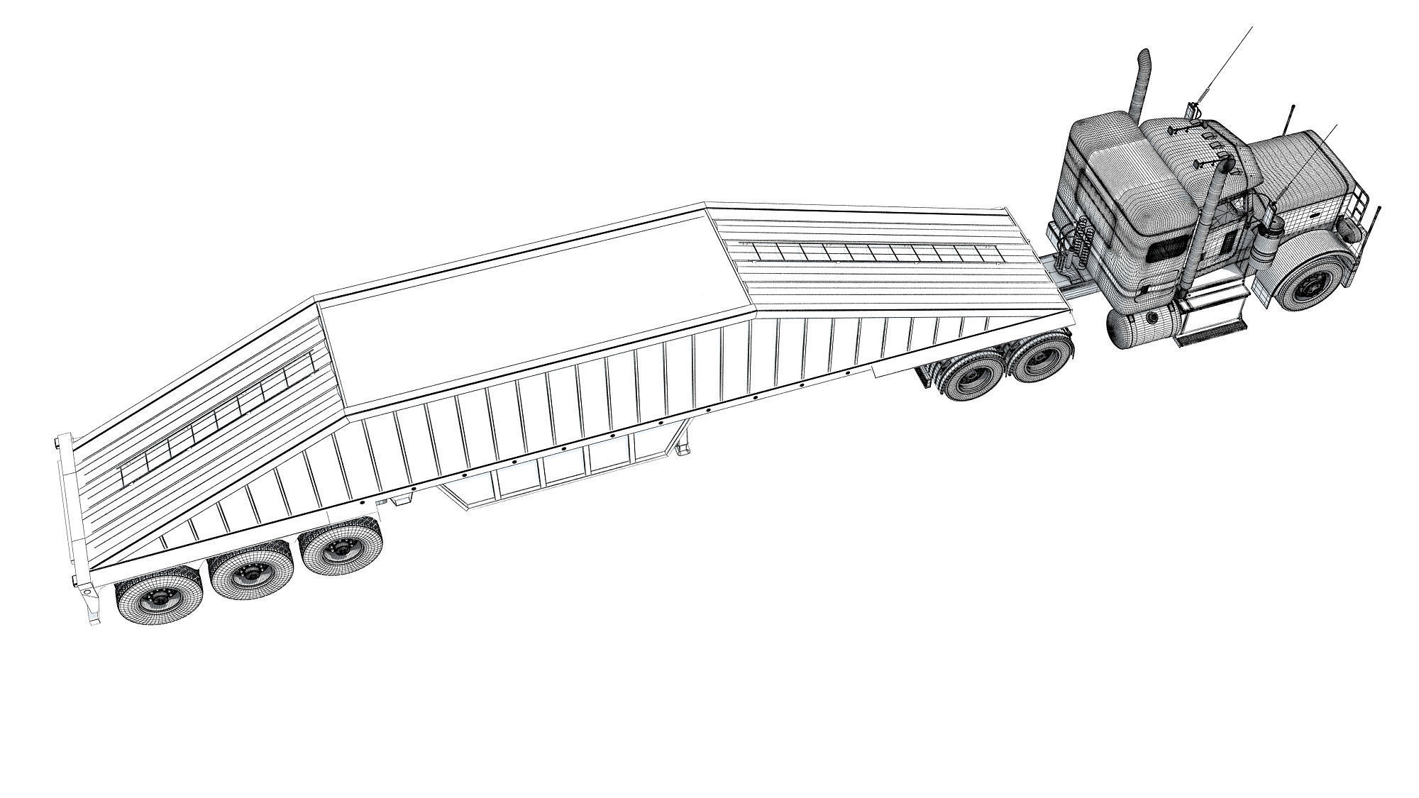 Semi Truck with Bottom Dump Trailer 3D model_18