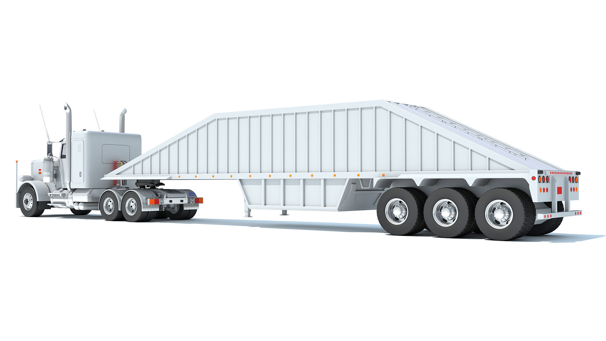 Semi Truck with Bottom Dump Trailer 3D model_2