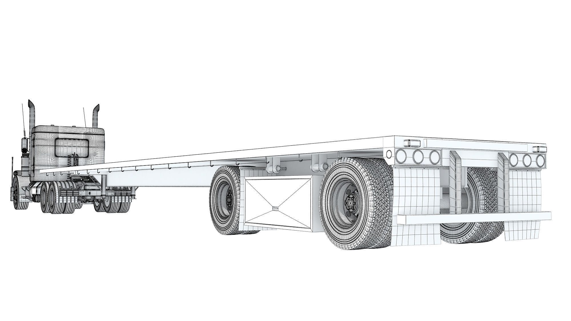 Semi Truck with Flatbed Trailer 3D model_17