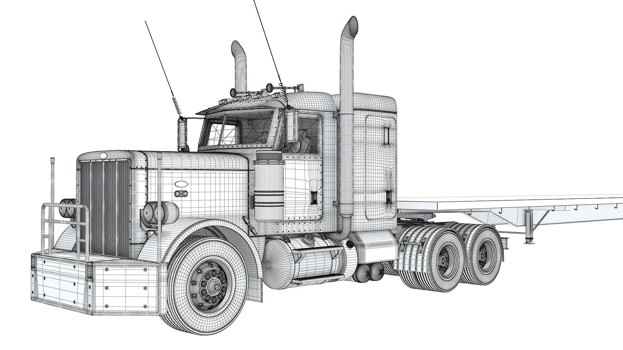 Semi Truck with Flatbed Trailer 3D model_19