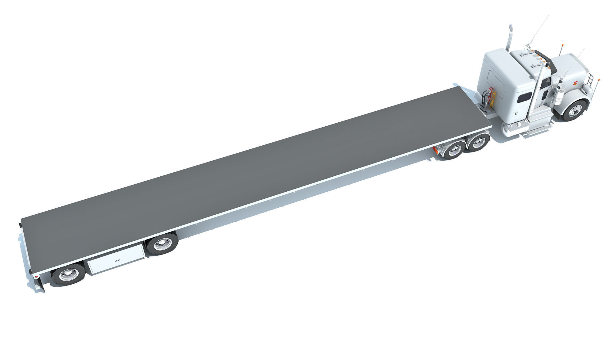 Semi Truck with Flatbed Trailer 3D model_6