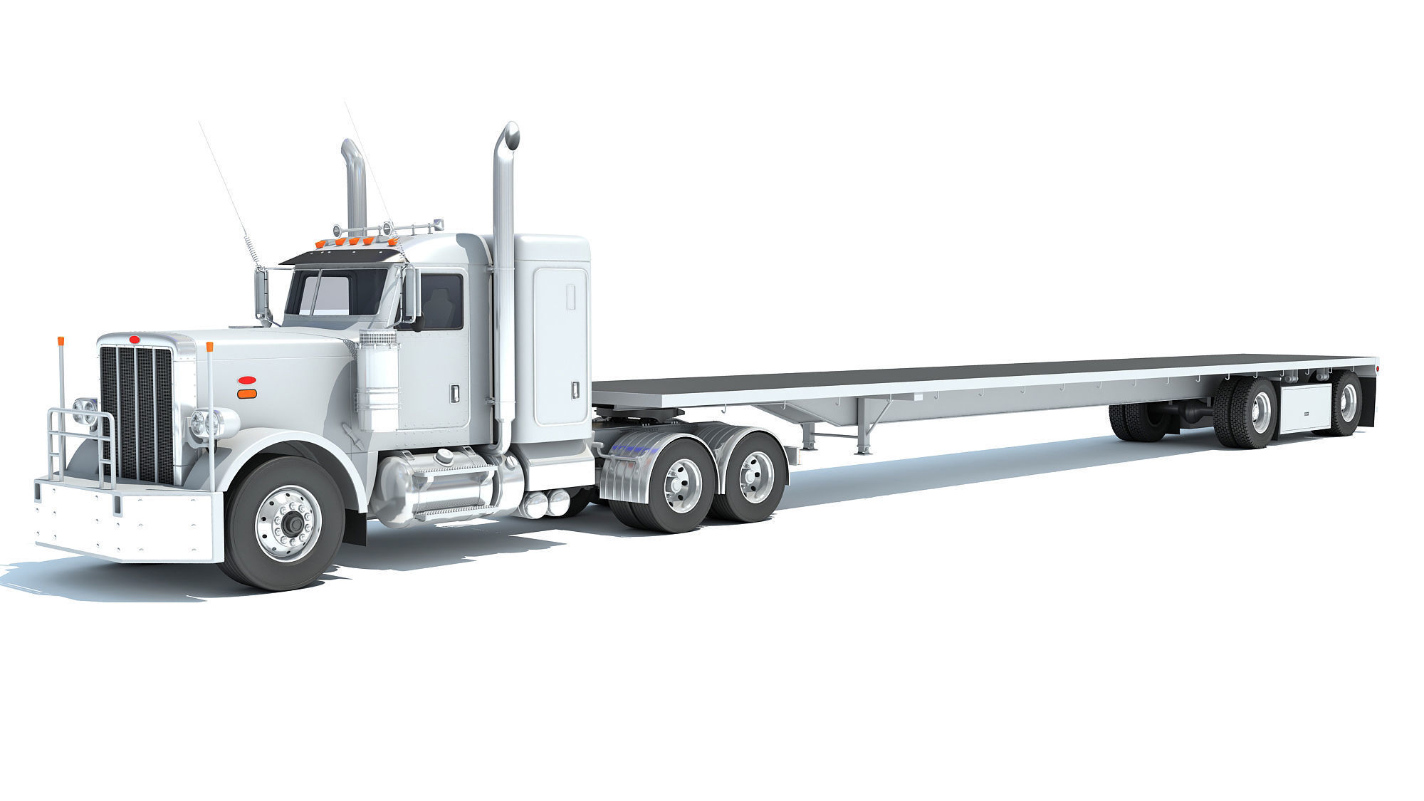 Semi Truck with Flatbed Trailer 3D model_10