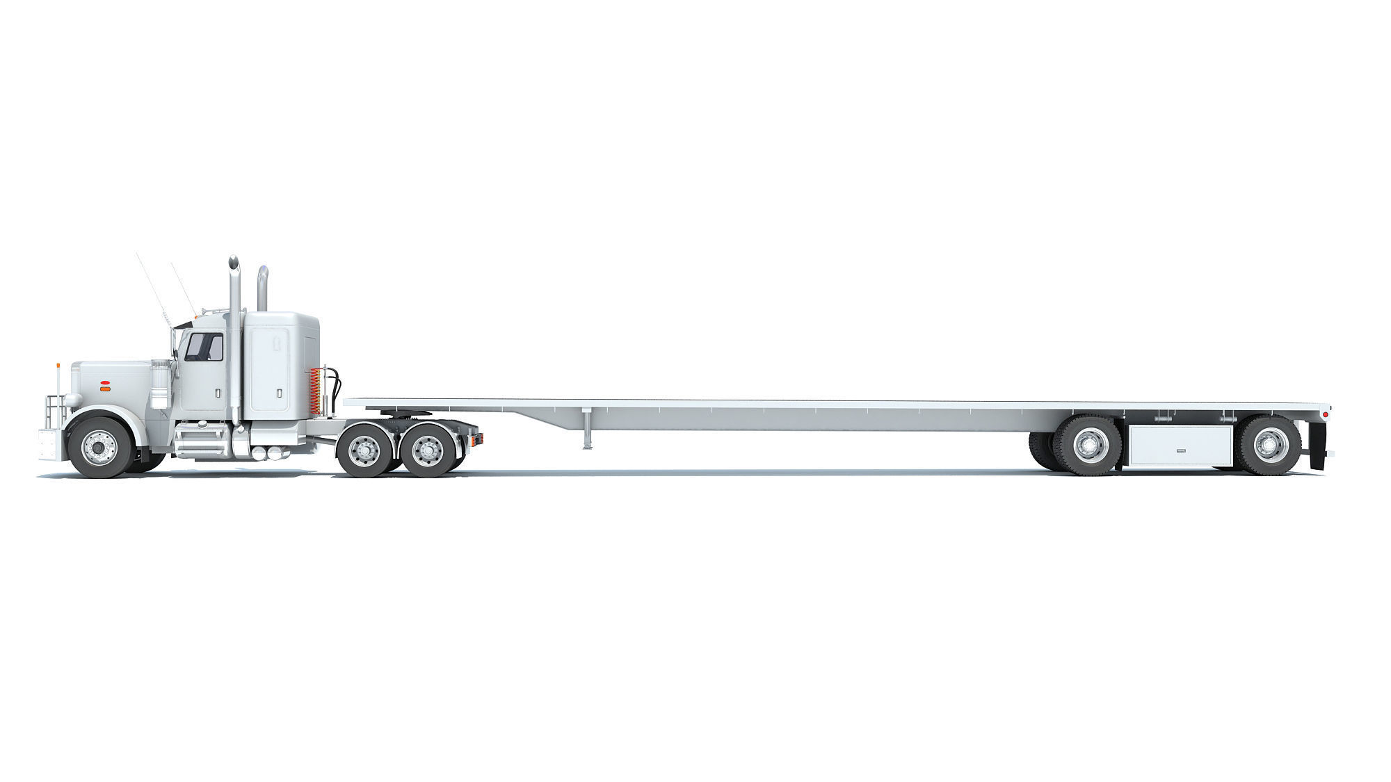 Semi Truck with Flatbed Trailer 3D model_1