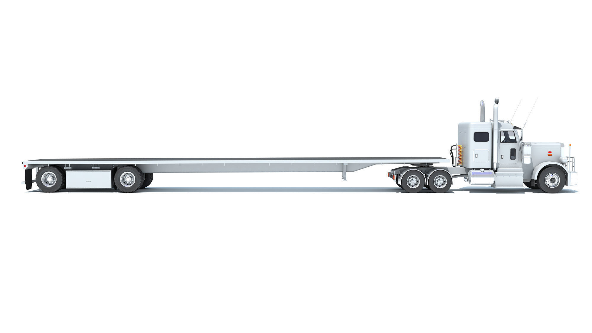 Semi Truck with Flatbed Trailer 3D model_5