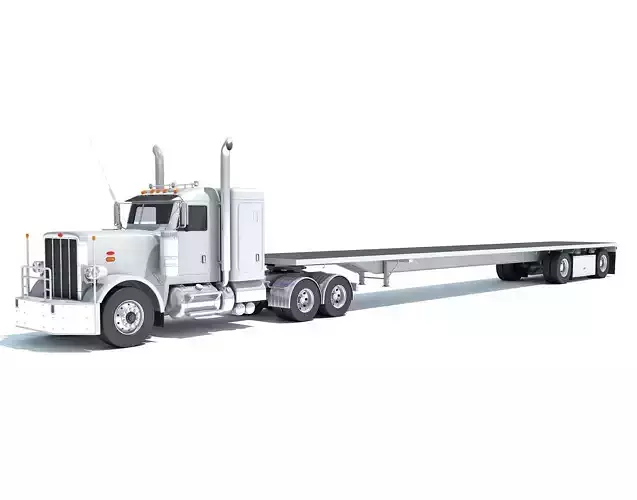 Semi Truck with Flatbed Trailer 3D model