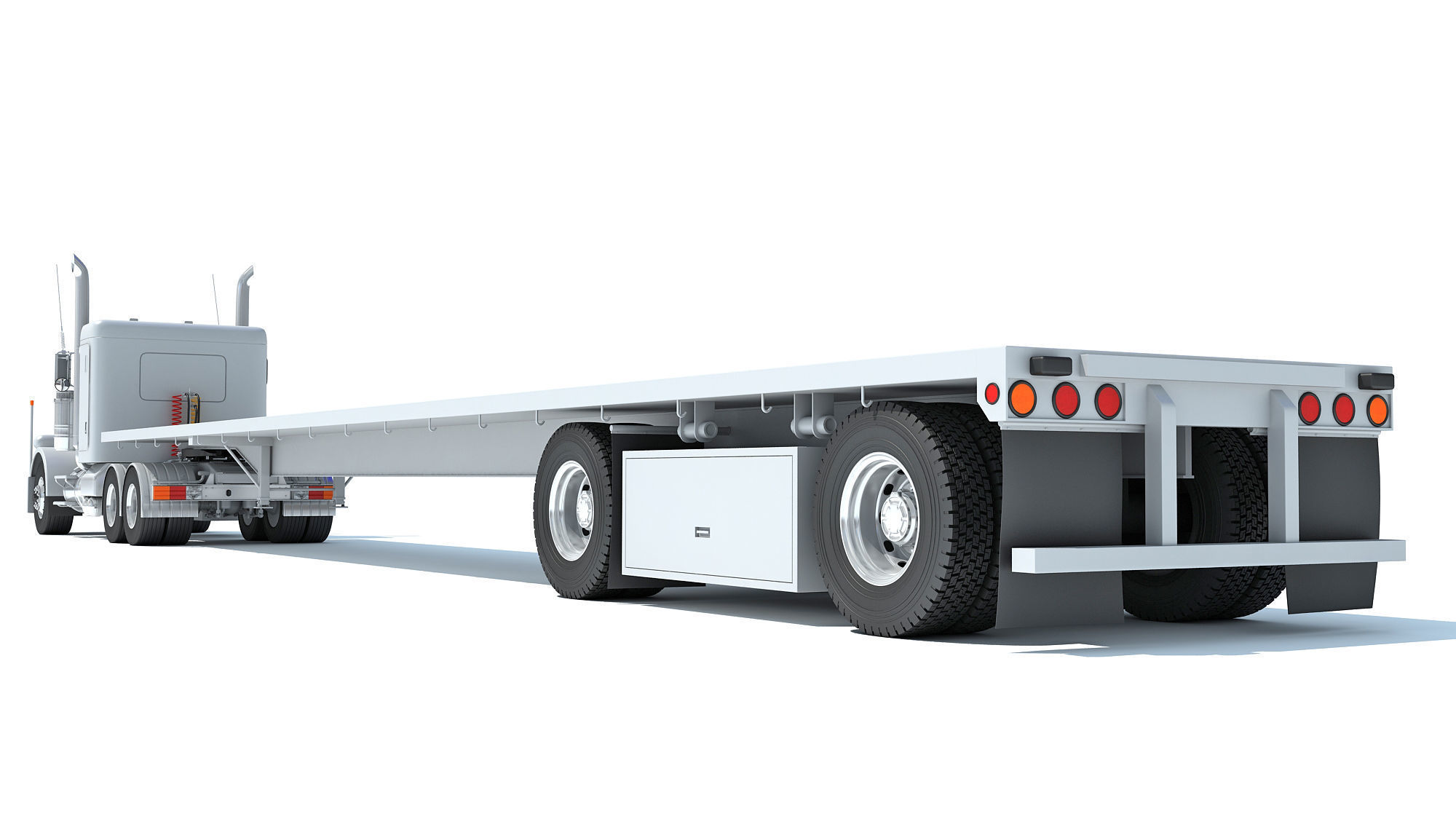 Semi Truck with Flatbed Trailer 3D model_3