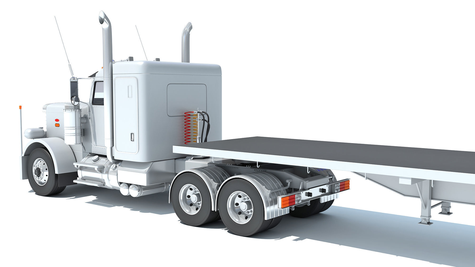 Semi Truck with Flatbed Trailer 3D model_13