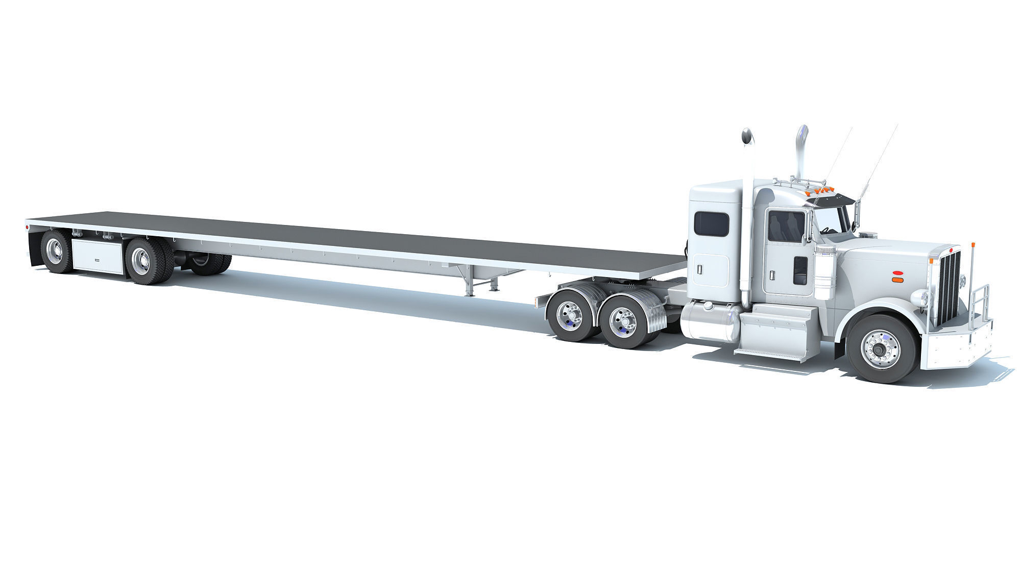 Semi Truck with Flatbed Trailer 3D model_7