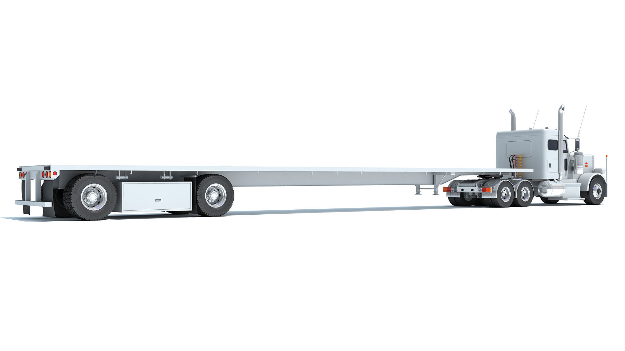 Semi Truck with Flatbed Trailer 3D model_4