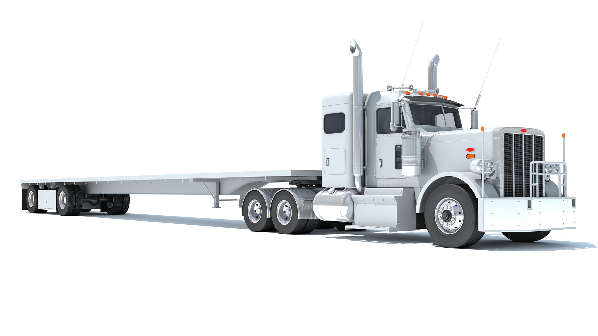 Semi Truck with Flatbed Trailer 3D model_8