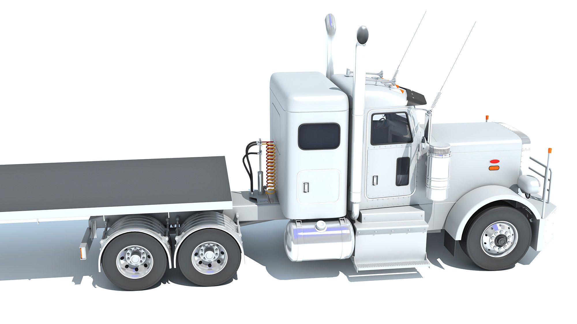 Semi Truck with Flatbed Trailer 3D model_14