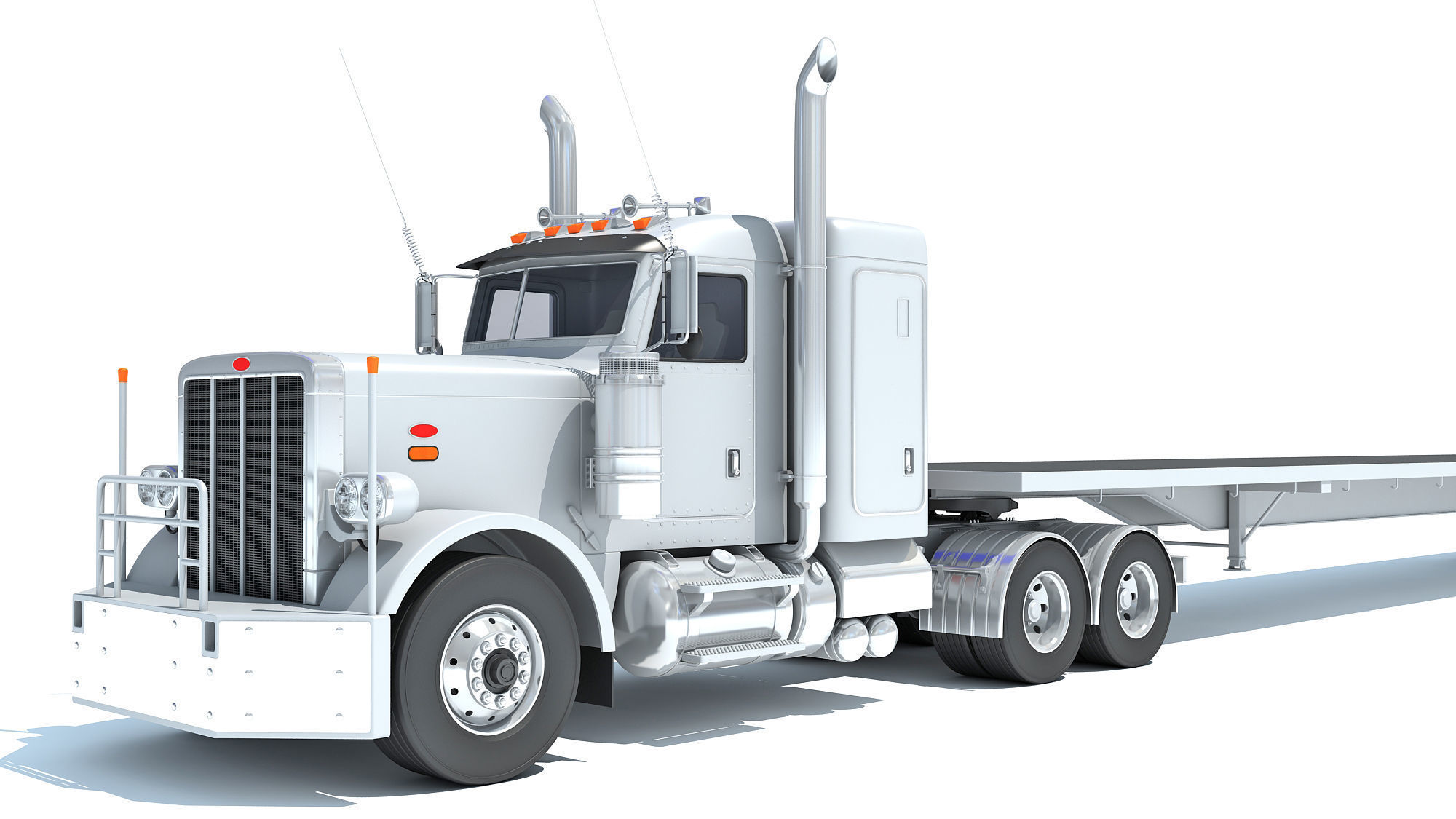 Semi Truck with Flatbed Trailer 3D model_12