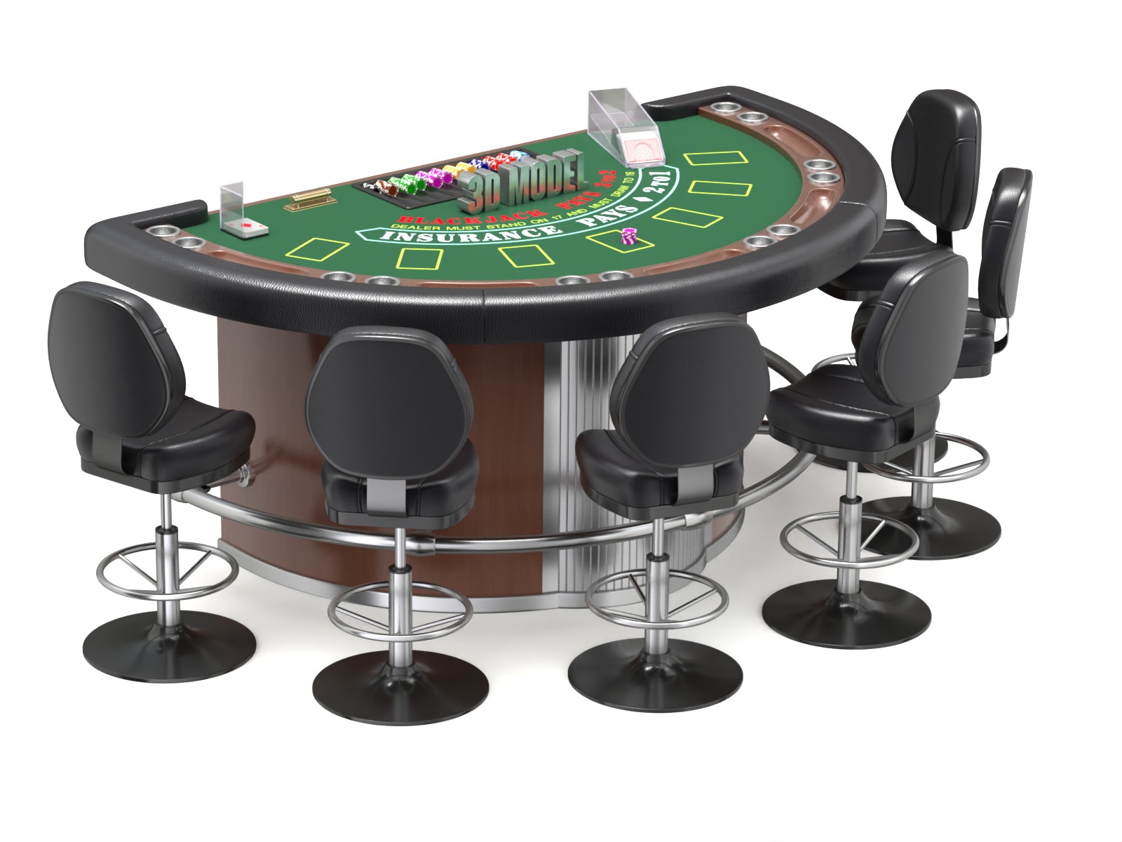 Blackjack Table Set 3D model_5