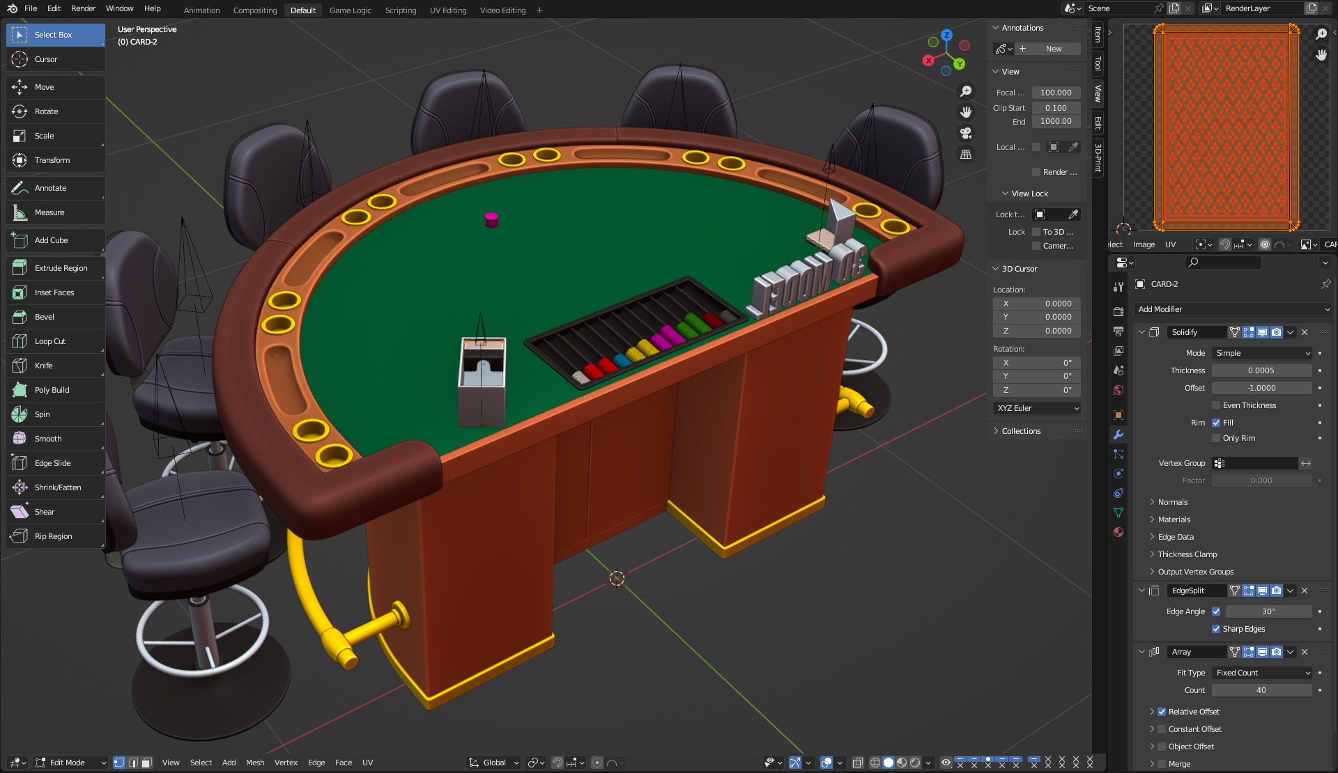 Blackjack Table Set 3D model_24