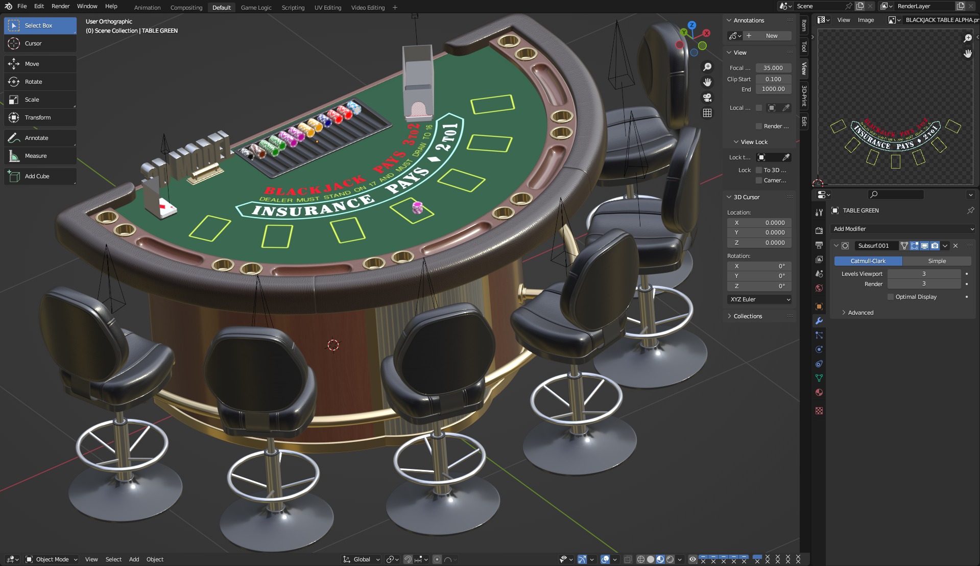 Blackjack Table Set 3D model_22