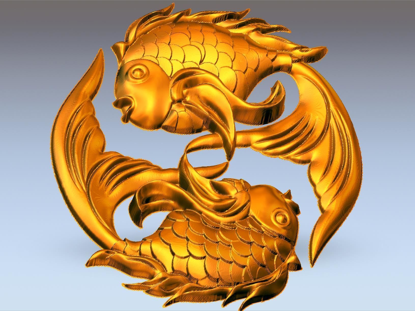 Two Goldfish Mural Art 3D print model_1