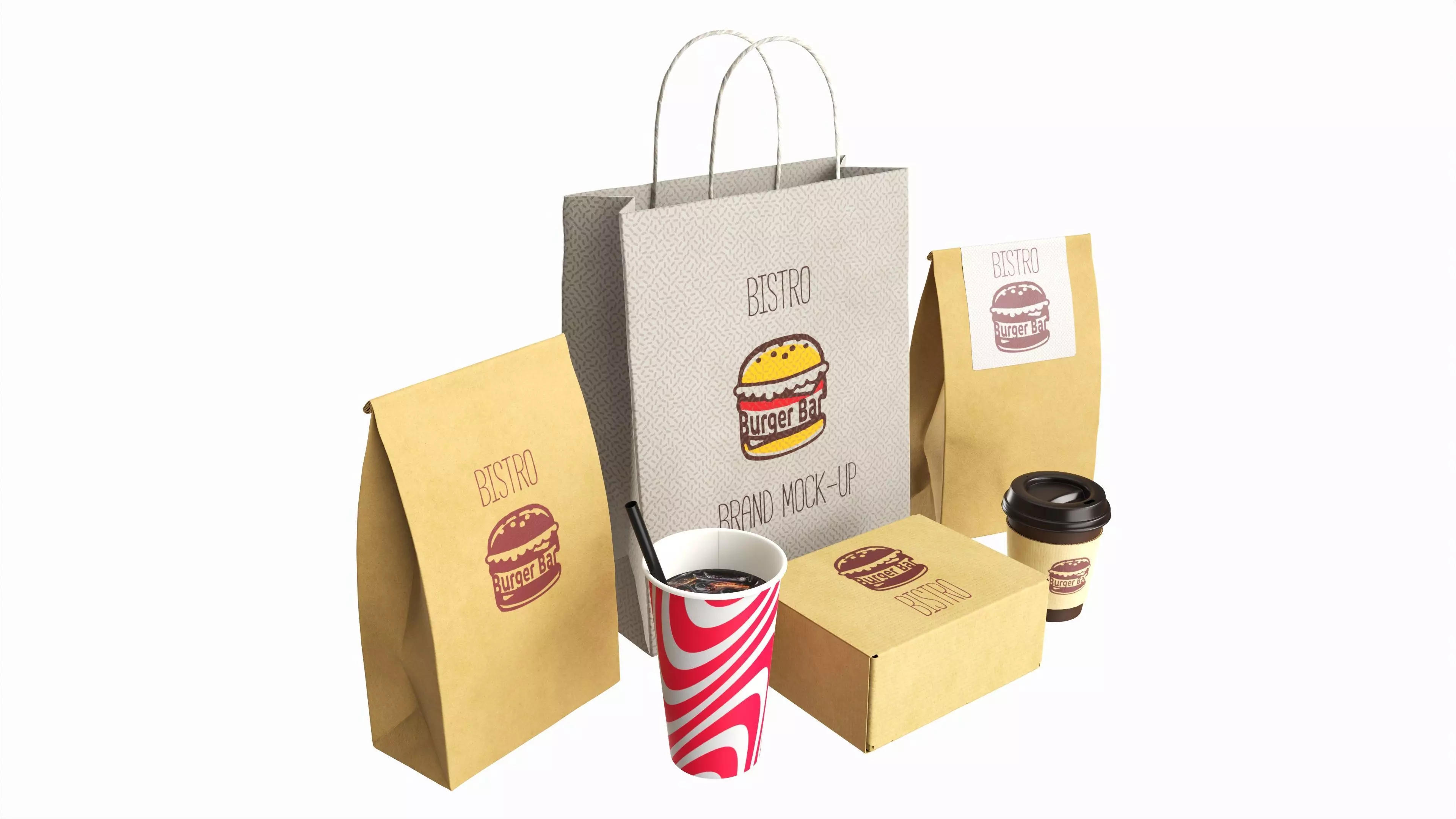 Fast Food Branding Set Mockup 01 3D model