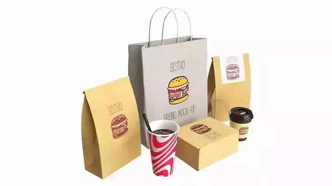 Fast Food Branding Set Mockup 01 3D model