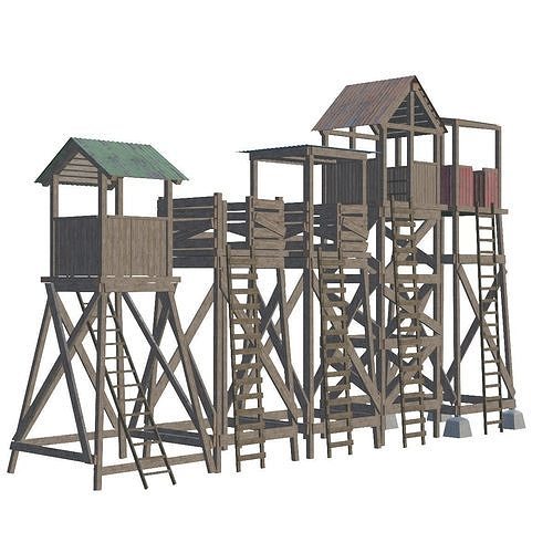Wooden Tower Collection 3D Model low poly Low-poly 3D model
