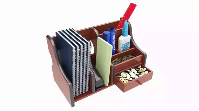 Office Wood Organizer with Supplies 01