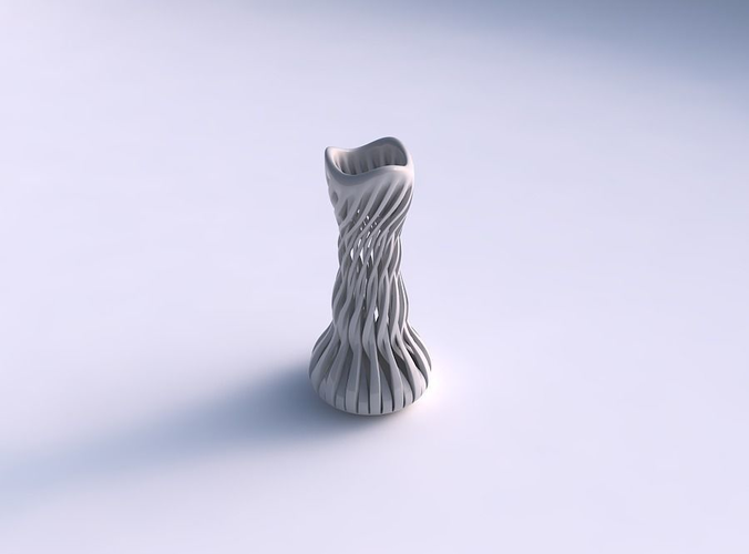 Vase taper with twisted sharp muscle structure streched and wavy top