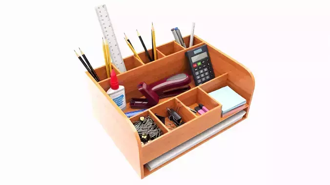 Office Wood Organizer with Supplies 02