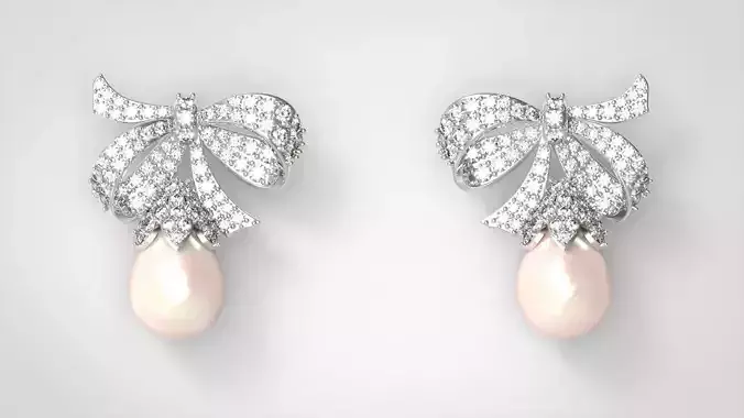 Pearl and diamond earrings stl bow design model pe0001 3D print model