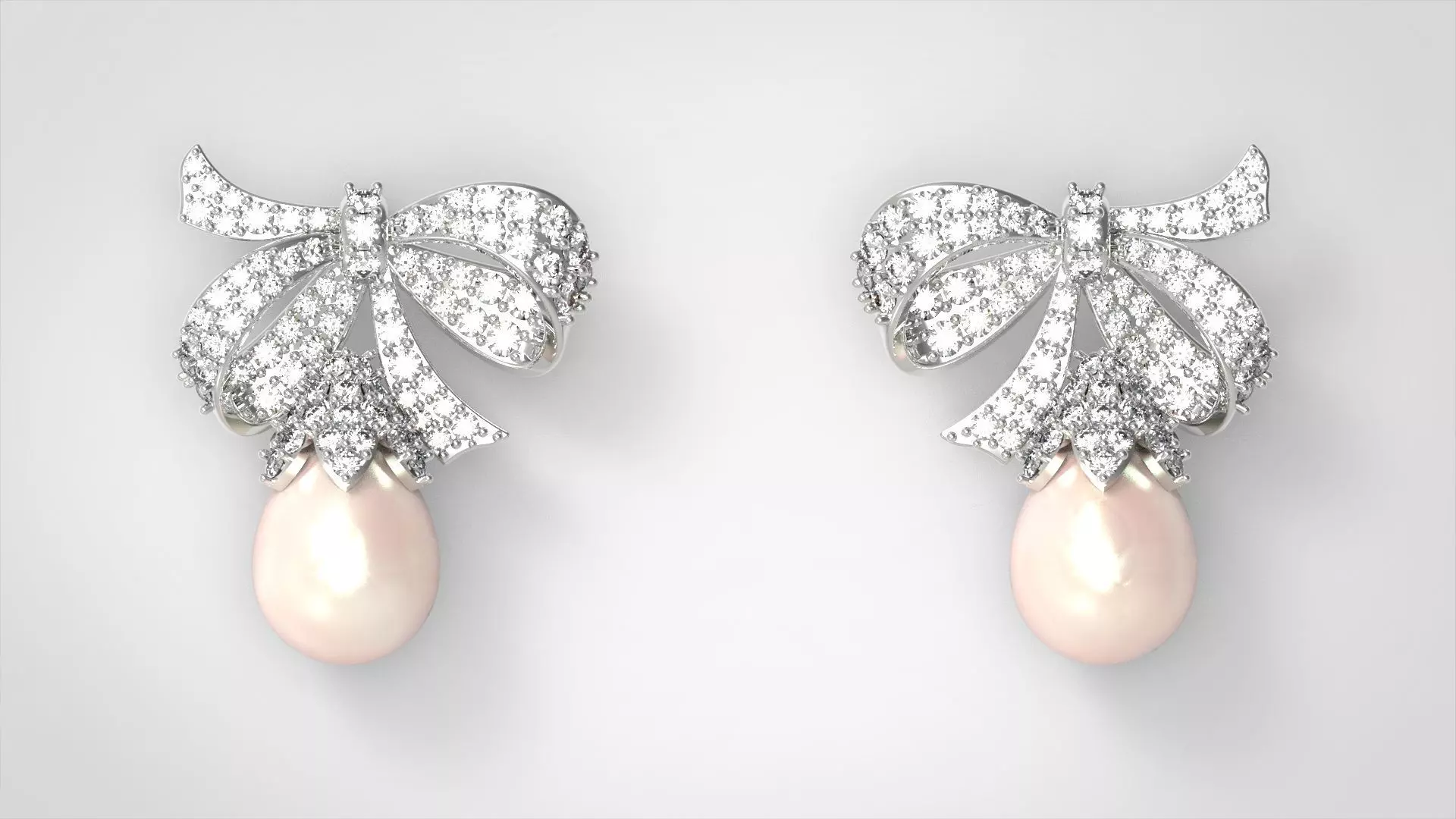 Pearl and diamond earrings stl bow design model pe0001 3D print model