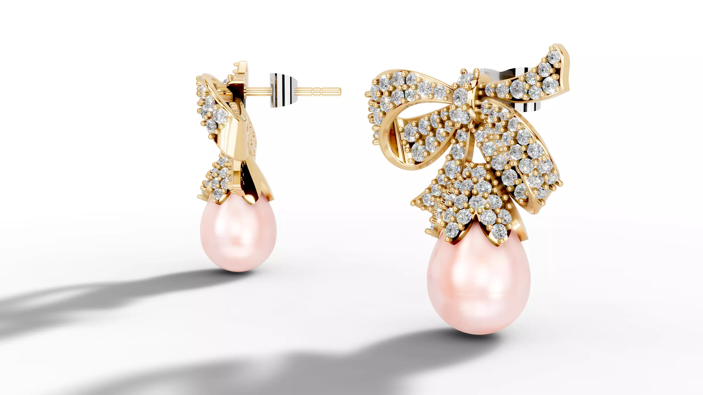 Imperial Diamond Pearl Bow Earrings Luxury CAD Model pe0001 3D print model