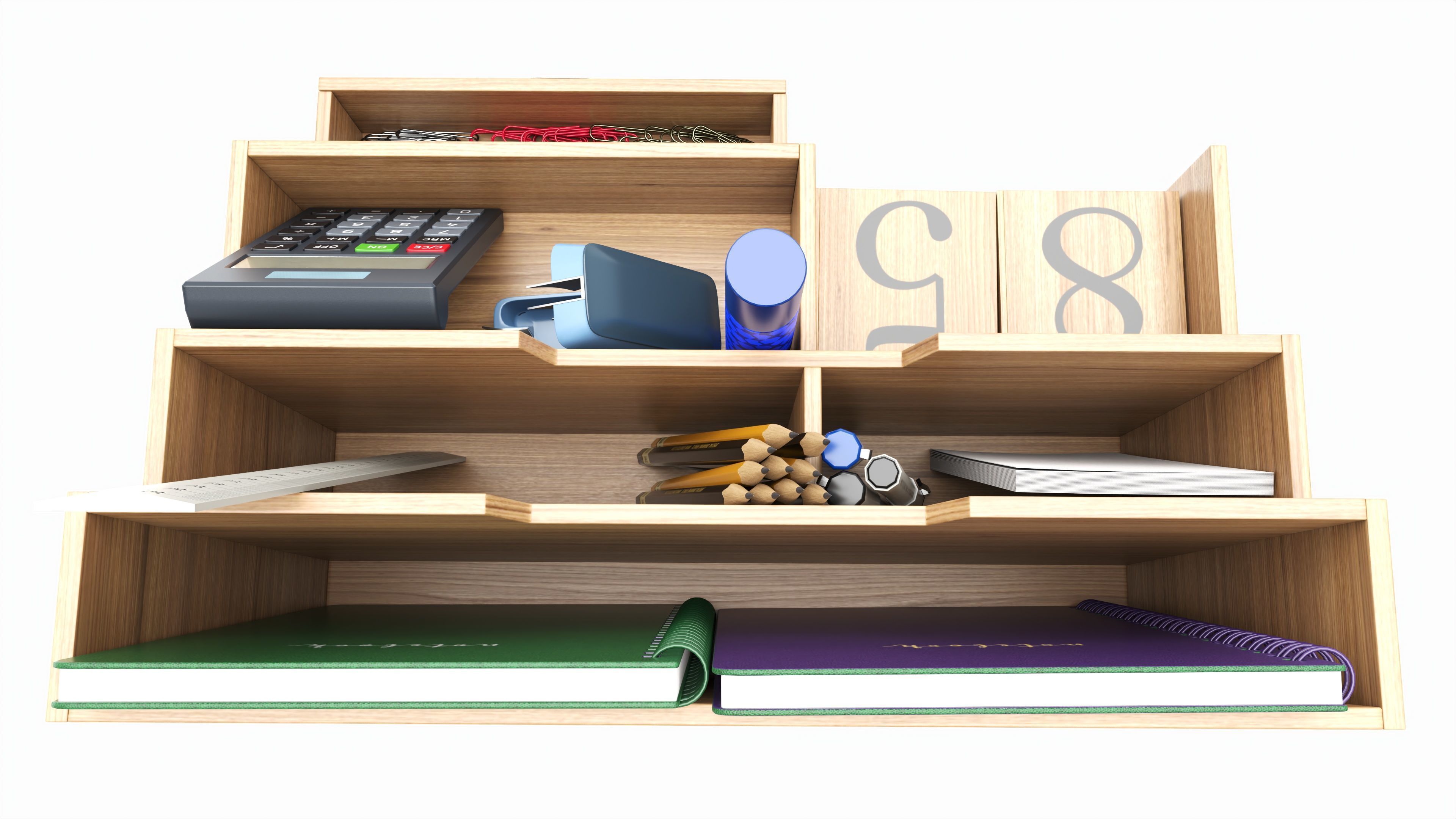 Office Wood Organizer with Supplies 03 3D model_3