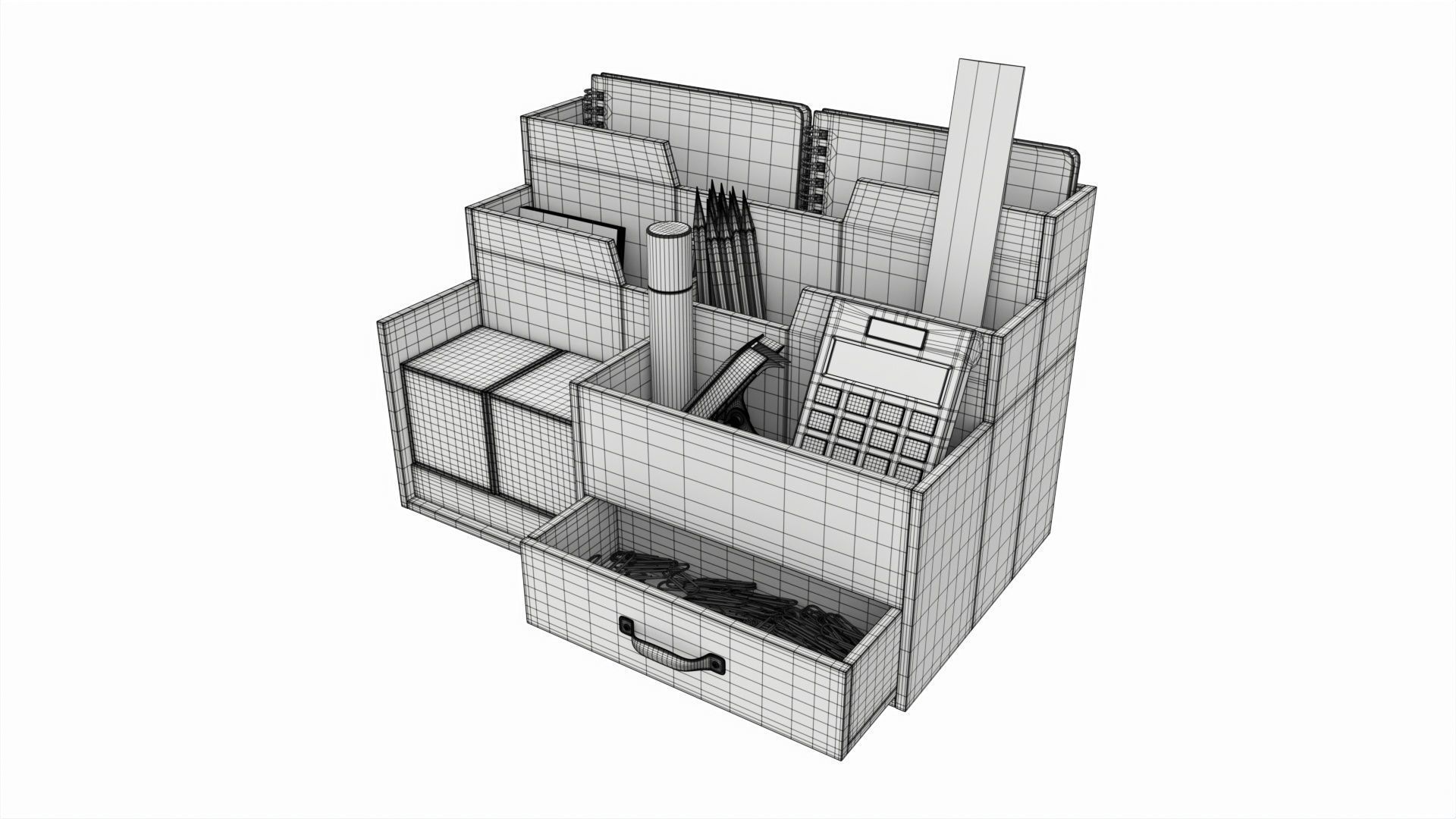 Office Wood Organizer with Supplies 03 3D model_7