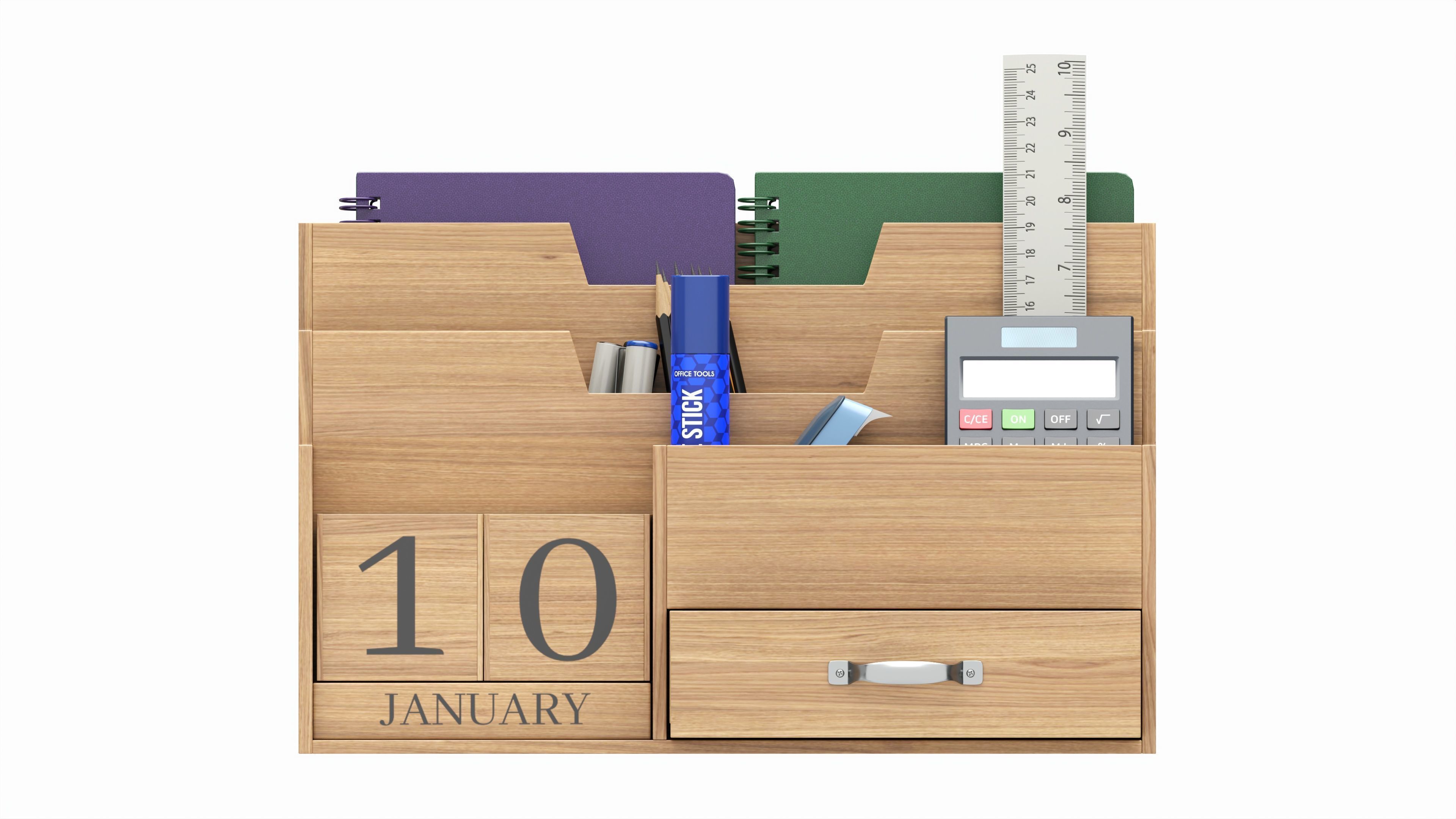 Office Wood Organizer with Supplies 03 3D model_5