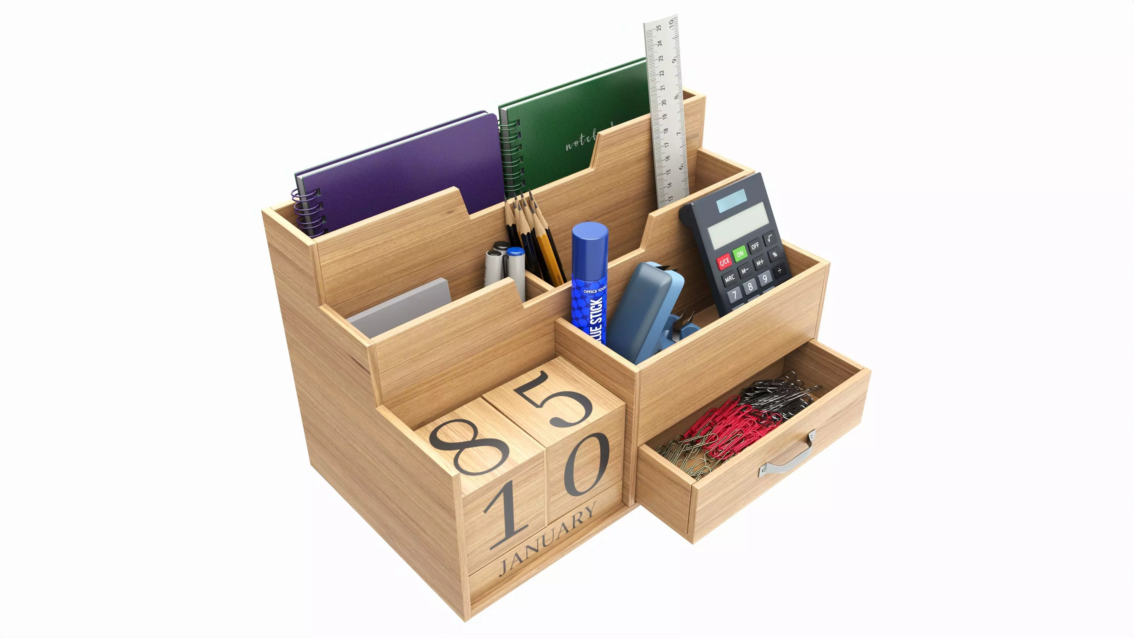 Office Wood Organizer with Supplies 03 3D model_0