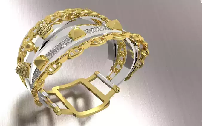 Luxury two-tone gold and diamond cuff bracelet model bg0010 3D print model