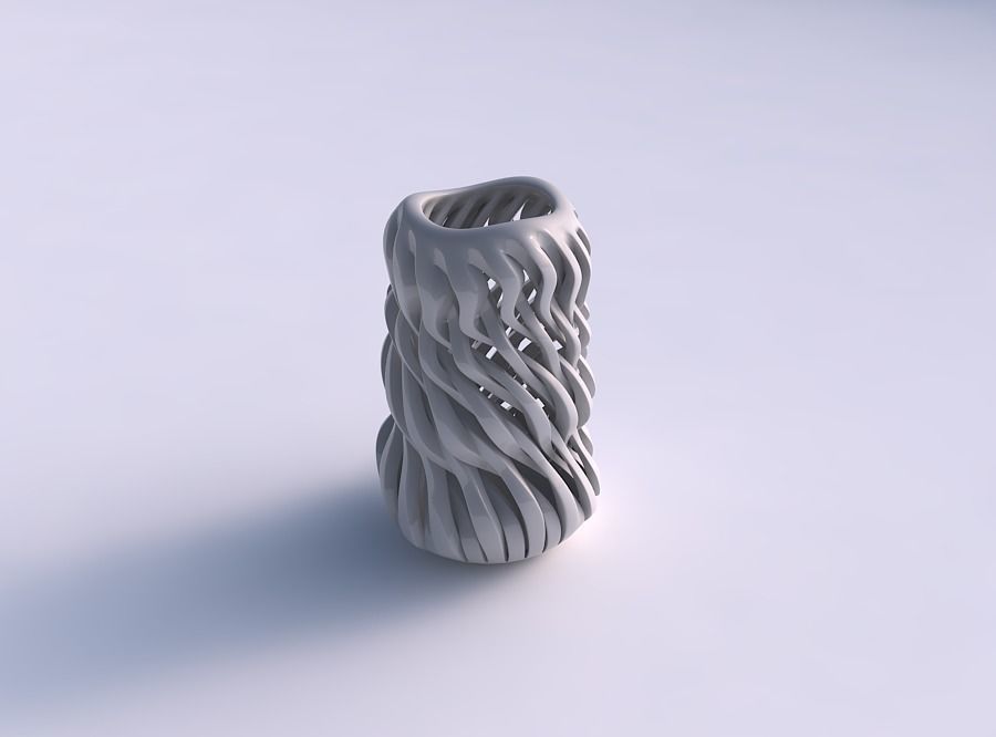 Vase taper with twisted sharp muscle structure wavy top 3D print model_0