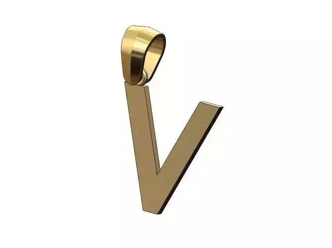 Simple V initial letter dashing font pendant charm with bail