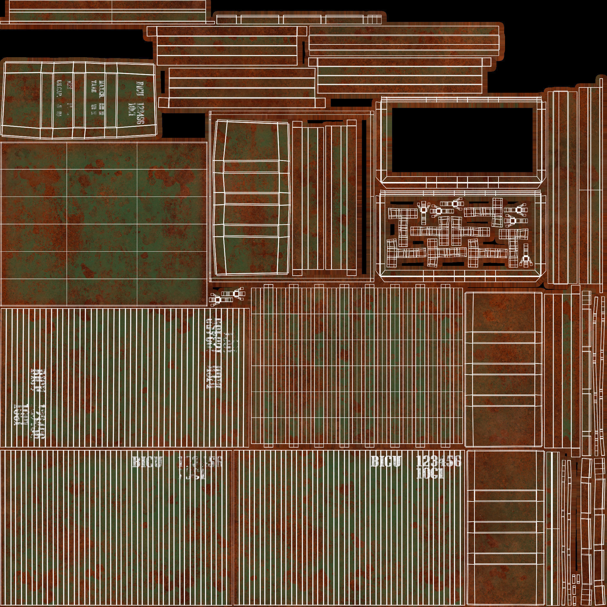 10Ft Cargo Container - Green - Rusted 3D model_16