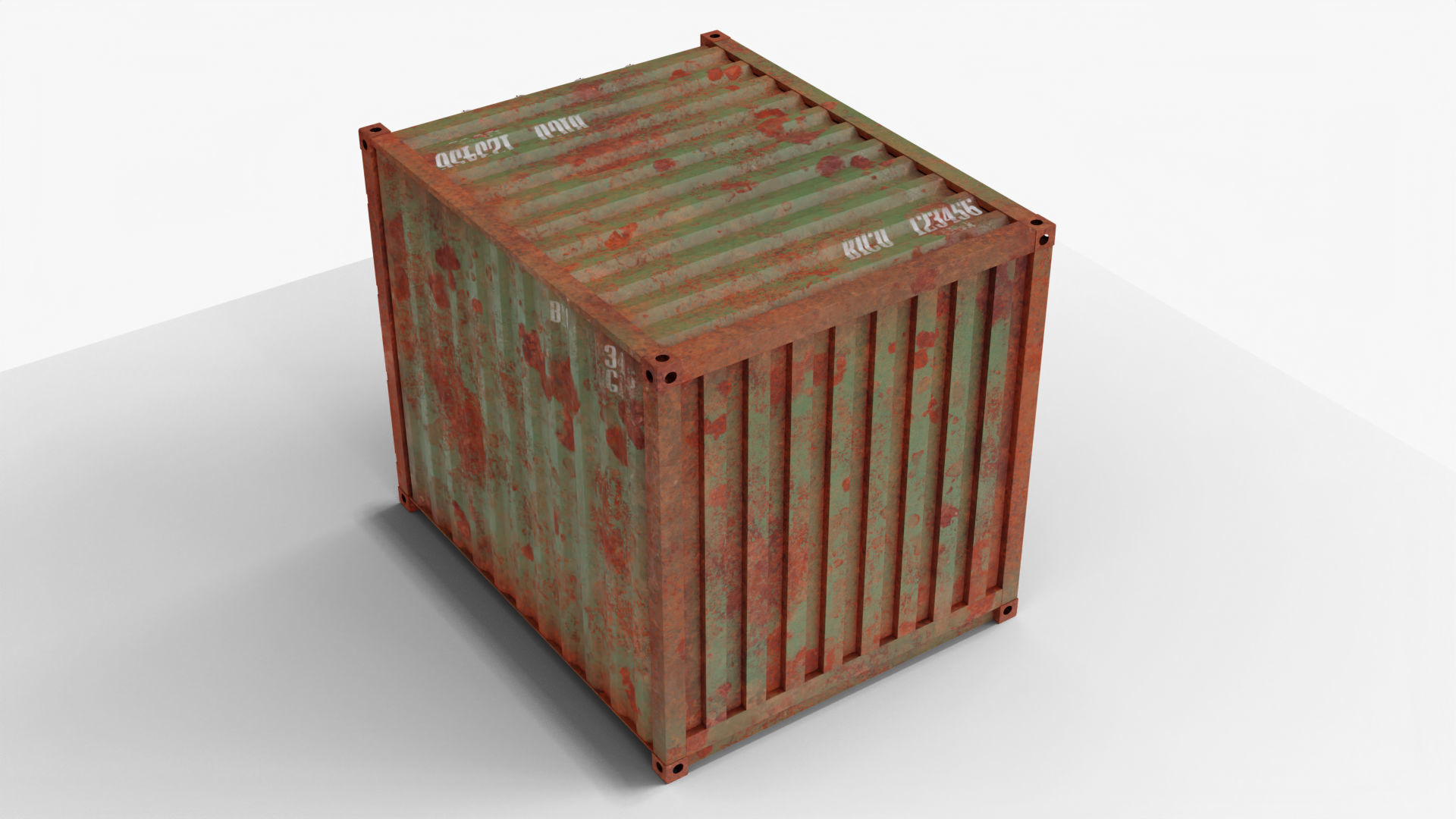 10Ft Cargo Container - Green - Rusted 3D model_4