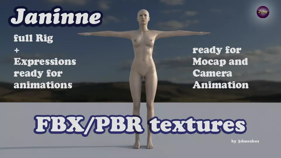 Base Mesh - Janinne - full rig - PBR lowpoly Low-poly 3D model_0