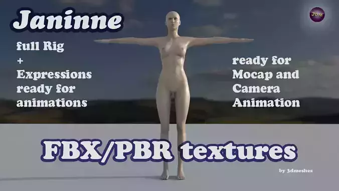 Base Mesh - Janinne - full rig - PBR lowpoly Low-poly 3D model