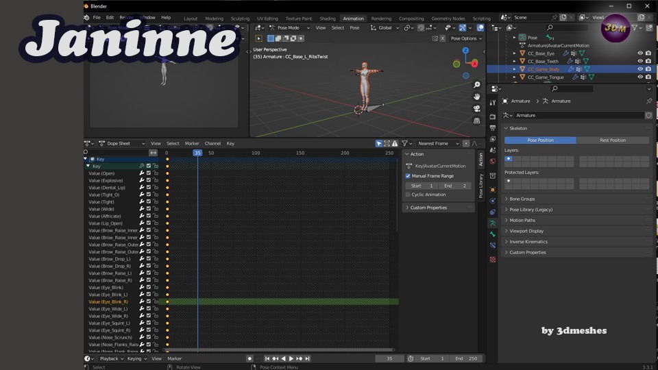 Base Mesh - Janinne - full rig - PBR lowpoly Low-poly 3D model_5