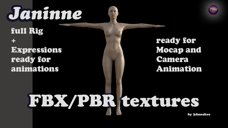 Base Mesh - Janinne - full rig - PBR lowpoly Low-poly 3D model_11