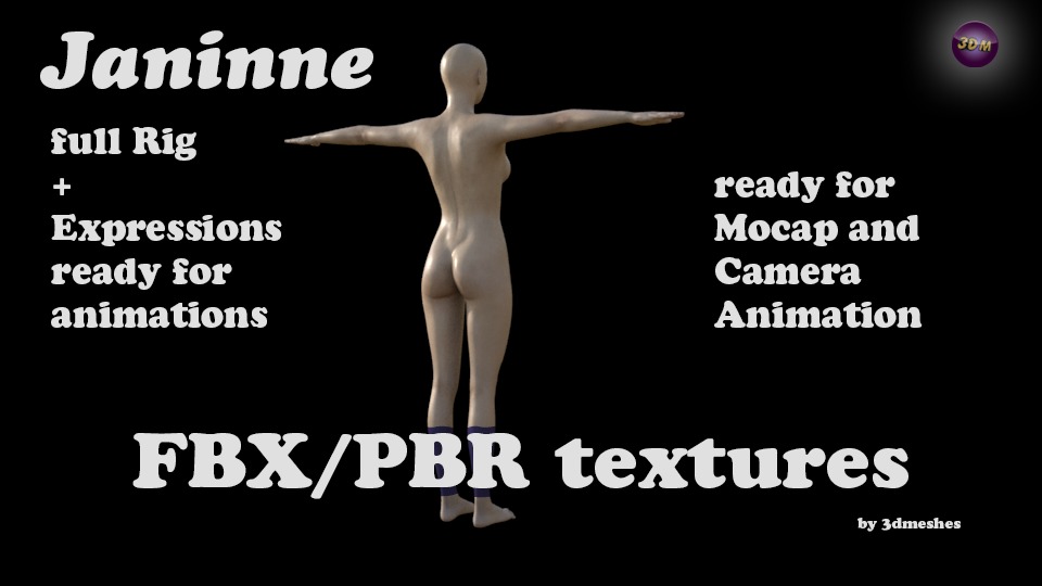 Base Mesh - Janinne - full rig - PBR lowpoly Low-poly 3D model_13