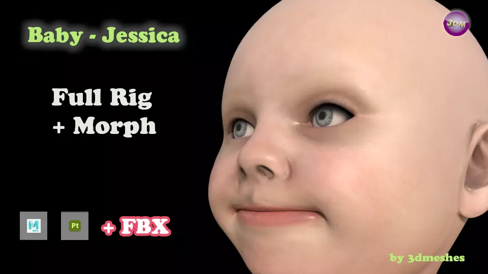 Base Mesh - Baby-Jessica - full rig - PBR lowpoly Low-poly 3D model_0