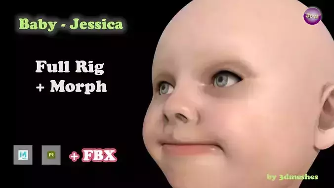 Base Mesh - Baby-Jessica - full rig - PBR lowpoly Low-poly 3D model
