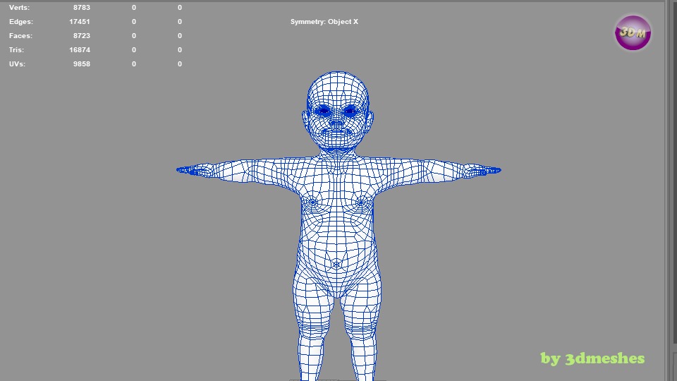 Base Mesh - Baby-Jessica - full rig - PBR lowpoly Low-poly 3D model_5