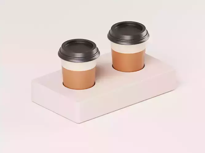 Coffee Cups With Cardboard Holder 3D model